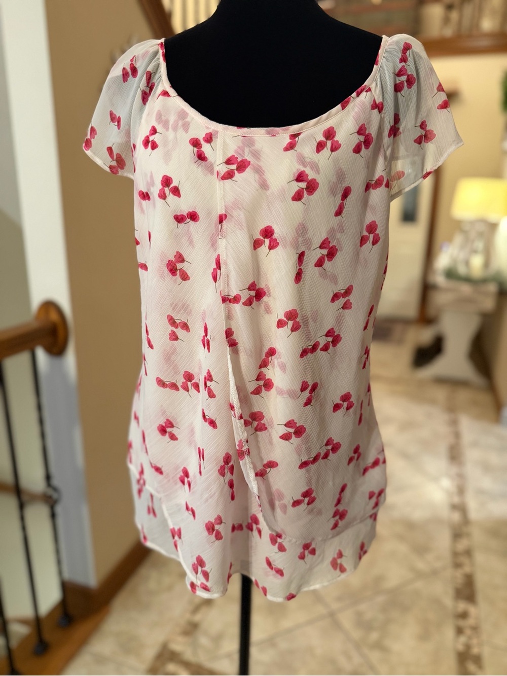 Roz & Ali Floral Chiffon Layered Blouse Pink Ivory Size Large